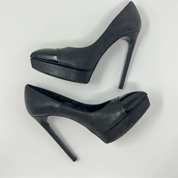 YSL Yves Saint Laurent Leather Tribute Classic Pump Janis Black on Black Sz 37.5 - Picture 4 of 11